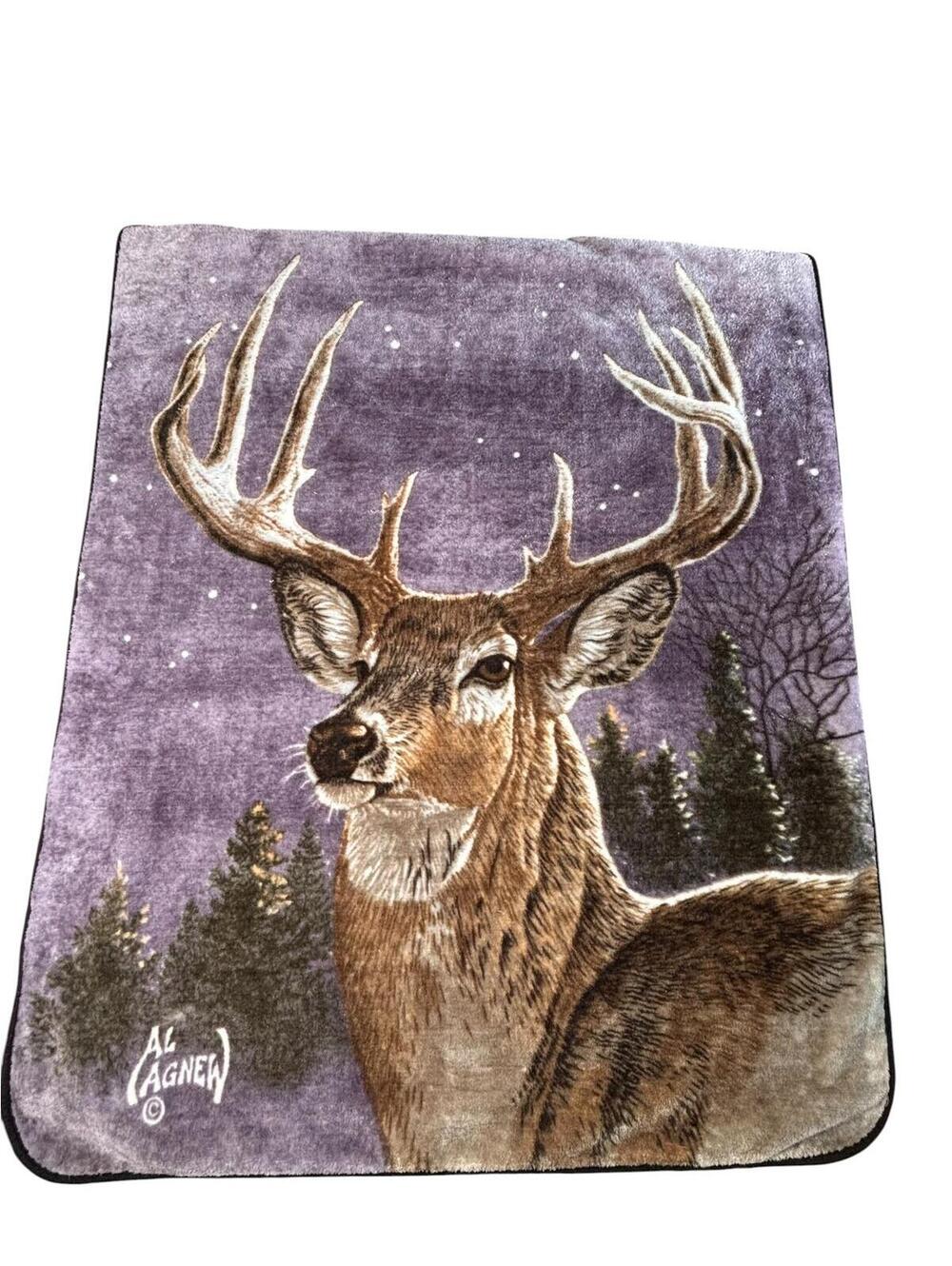 Al Agney Deer Buck Throw Blanket Purple Woodland Scene